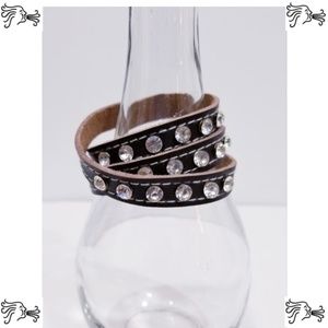 Womens Leather 3 Wrap Rhinestone Studded Bracelet